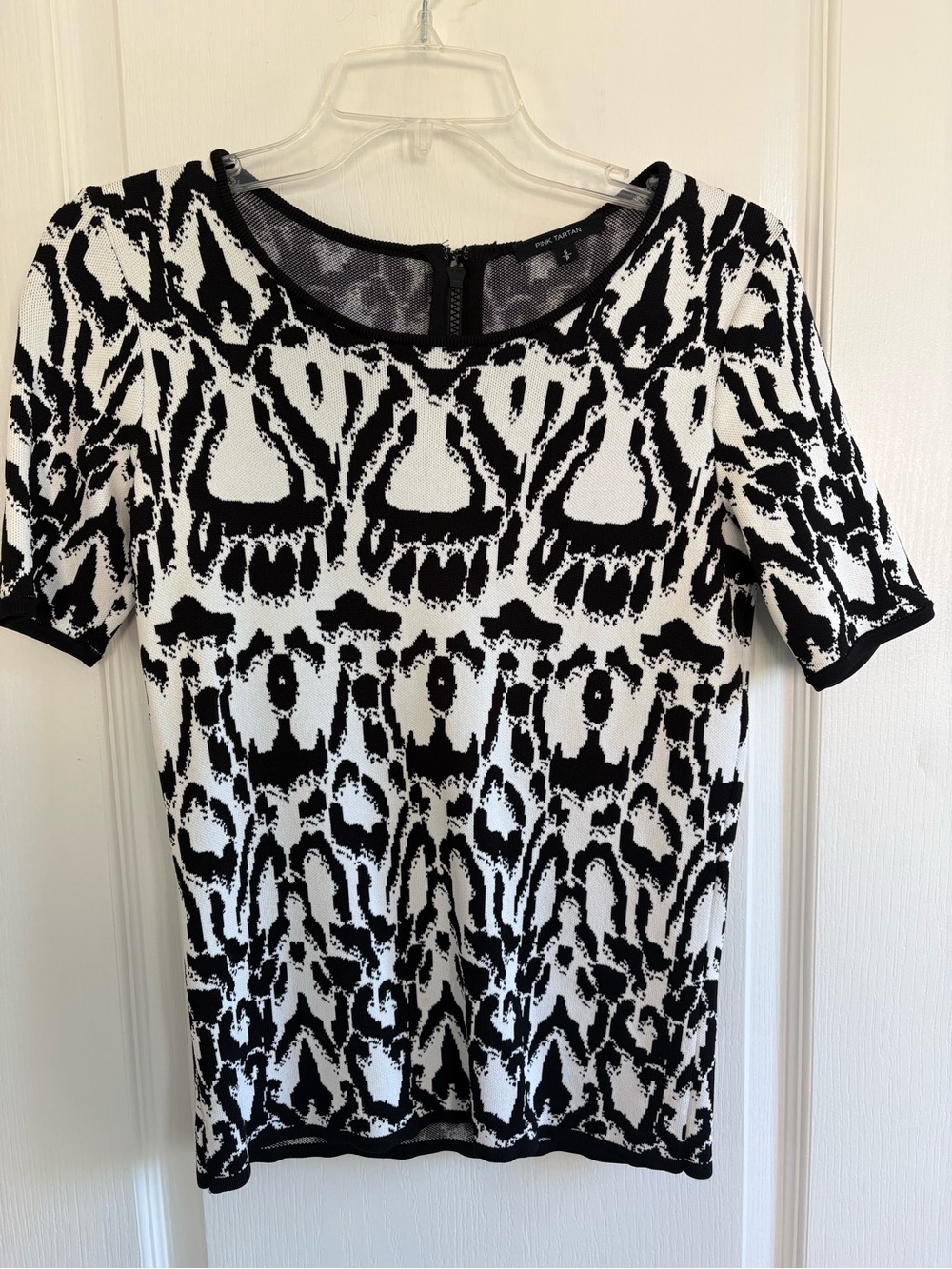 Pink Tartan Black and White Short Sleeve Patterned Top